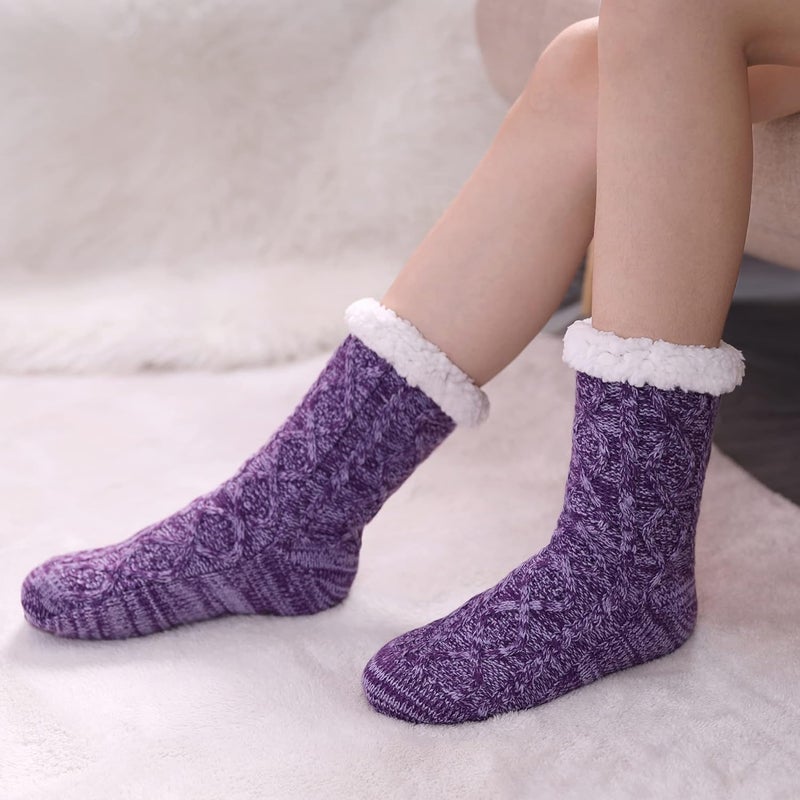 LINEMIN Womens Slipper Socks Winter Warm Fleece Lined Socks Cozy Soft Thick Fuzzy Non Slip Indoor Christmas Socks - Image 2